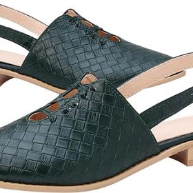 Gikleihwy Boho Loafer Yeşil Sırtı Açık Tokalı Baskılı Düşük Topuklu Kadın Terlik