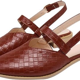 Gikleihwy Mules Slip Ayarlanabilir Toka Sivri Burunlu Kahverengi Kadın Sandalet