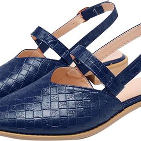 Gikleihwy Mules Slip Ayarlanabilir Toka Sivri Burunlu Mavi Kadın Sandalet