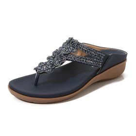 Gikleihwy Rhinestone Bohemia Flip Flop Klip Ayak Boncuklu Rahat Elastik Azul Kadın Terlik