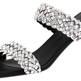 Gikleihwy Rhinestones Açık Burun Yüksek Topuk Kare Burun Üzerinde Kayma Şık Siyah Kadın Sandalet