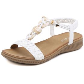 Gikleihwy Slip-On Kama Beyaz Elastik Kayış Açık Burun Parmak Arası Kadın Sandalet