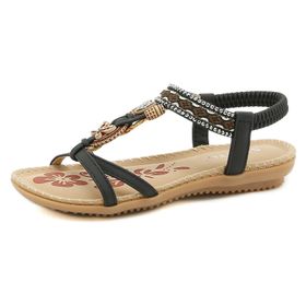 Gikleihwy Vintage Elastik Bağlama Kayış Açık Burunlu Siyah Kadın Sandalet