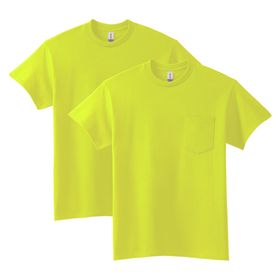 Gildan Güvenlik Yeşili Ultra Pamuk Cepli 2'li Paket Yetişkin Erkek T-shirt