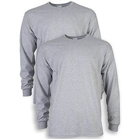 Gildan Stil G2000 Spor Gri Ultra Pamuklu Uzun Kollu 2'li Paket Erkek T-shirt