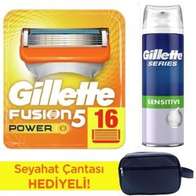 Gillette Fusion Power 16 Adet Tıraş Bıçağı+250 ml Köpük+Çanta
