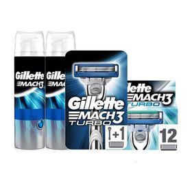 Gillette Mach 3 Turbo Makine + Mach3 2'li Tıraş Jeli + 12'li Yedek Tıraş Bıçağı Seti