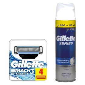 Gillette Mach3 Start 4'lü Yedek Tıraş Bıçağı + Gillette Series 200+50 ml Nemlendirici Tıraş Köpüğü