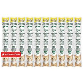 GimCat 10x5 gr Tahılsız Kuzu Etli ve Tavuklu Sticks Kedi Ödül Çubukları