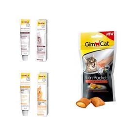 GimCat Multi-Vitamin Paste 20 gr + GimCat Malt-Soft Extra 20 gr + GimCat 60 gr Nutri Pockets Somonlu Kedi Ödülü