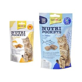 GimCat Nutripockets Peynir Taurin 60 gr Kedi Ödül Maması + Tableti Np Ton Balıklı 60 gr Kedi Ödül Maması