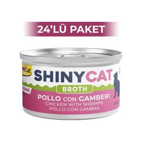 GimCat Shinycat Broth Sos İçinde Tavuklu ve Karidesli 70 gr 24 Adet Kedi Konservesi