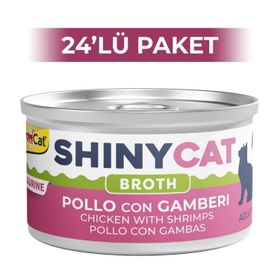 GimCat Shinycat Broth Sos İçinde Tavuklu ve Karidesli 70 gr 24 Adet Kedi Konservesi