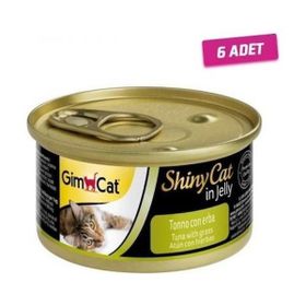 GimCat Shinycat Tuna Balıklı Çimenli Yetişkin 6x70 gr Kedi Konservesi