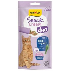 GimCat Snack Cream Duo Ton Balıklı ve Çim 6x15 gr Ek Besin Kedi Ödülü