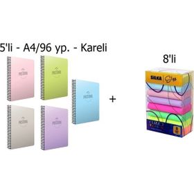 Gıpta A4 Pastoral Spiralli Pp Kapak Kareli 5'li Silka Pastel Silgi 8'li Defter