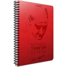 Gıpta Atatürk Sert Deri Kapak A4 120 Yaprak Kareli Kırmızı Spiralli Defter