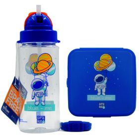 Gıpta Blue Me Lacivert Desenli Pipetli Matara ve Beslenme Kabı Seti