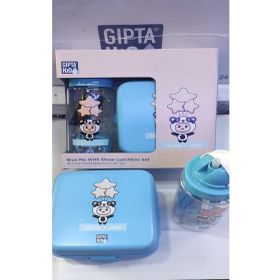 Gıpta Blue Me Mavi Desenli Pipetli Matara ve Beslenme Kabı Seti