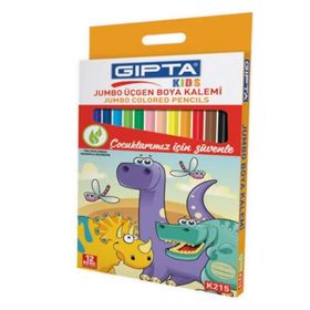 Gıpta Jumbo Üçgen 12 Renk Kalemtraşlı Kuru Boya Kalemi