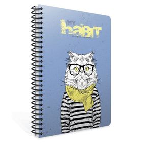 Gıpta My Habit Spiralli Kedili Mavi Karton Kapak 80 Yaprak A4 Çizgili Defter