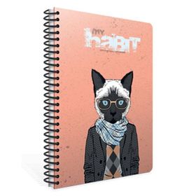 Gıpta My Habit Spiralli Kedili Pembe Karton Kapak 80 Yaprak A4 Çizgili Defter