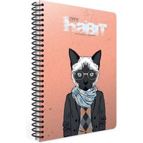 Gıpta My Habit Spiralli Kedili Pembe Karton Kapak 80 Yaprak A4 Kareli Defter