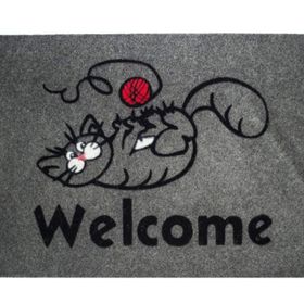 Giz Home Tody Flok Gri Welcome Kedi 40x70 cm Kapı Paspası