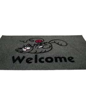 Giz Home Tody Flok Gri Welcome Kedi 40x70 cm Kapı Paspası
