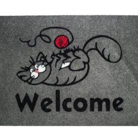 Giz Home Tody Flok Gri Welcome Kedi 40x70 cm Kapı Paspası