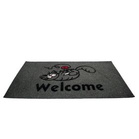 Giz Home Tody Flok Gri Welcome Kedi 40x70 cm Kapı Paspası