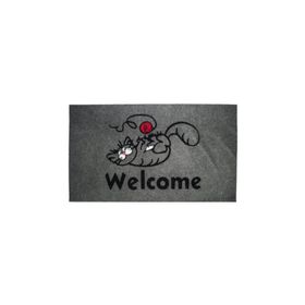 Giz Home Tody Flok Gri Welcome Kedi 40x70 cm Kapı Paspası