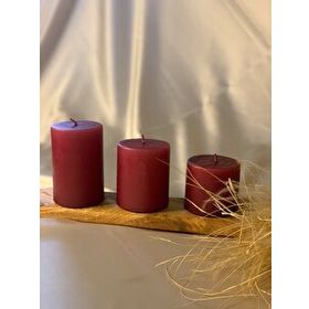 Gizemli Home 3'lü Set Çap: 6,5 Bordo Silindir Mum