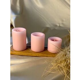 Gizemli Home 3'lü Set Çap: 6,5 Pembe Çökertme Slindir Mum