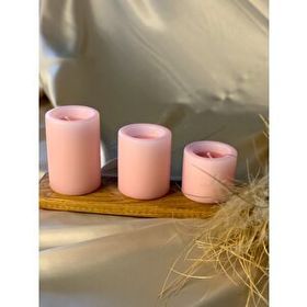 Gizemli Home 3'lü Set Çap: 6,5 Pembe Çökertme Slindir Mum