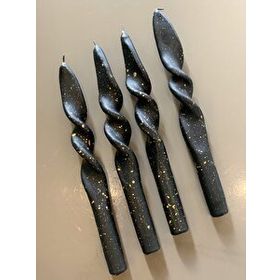 Gizemli Home 4'lü Set Siyah Altın Yaldız Burgulu Şamdan Mumu