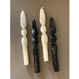 Gizemli Home 4'lü Set Siyah Altın Yaldız Krem Altın Yaldız Burgulu Şamdan Mumu