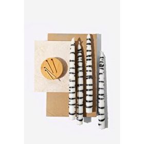 Gizemli Home 4'lü Set Siyah Zebra Desen Şamdan Mumu