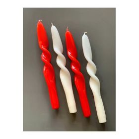 Gizemli Home Kırmızı Krem Burgulu 4'lü Set Şamdan Mumu