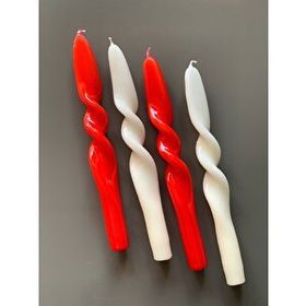 Gizemli Home Kırmızı Krem Burgulu 4'lü Set Şamdan Mumu