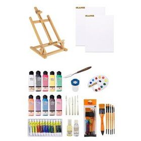 Glance Artdeco 140 ml Akrilik Boya ve Fanart 12x12 ml Yağlı Boya Seti + 50x70+35x50 Tuval İkili Şövale Set