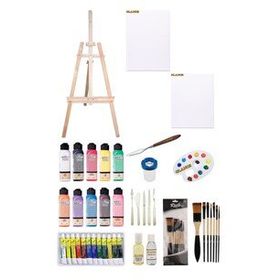 Glance Artdeco 140 ml Akrilik Boya ve Fanart 12x12 ml Yağlı Boya Seti + 50x70+35x50 Tuval İkili Şövale Set
