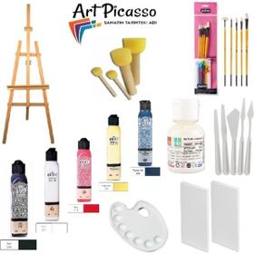 Glance Artdeco 140 ml Akrilik Boya ve Fanart 12x12 ml Yağlı Boya Seti + 50x70+35x50 Tuval İkili Şövale Set