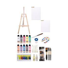Glance Artdeco 140 ml Akrilik Boya ve Fanart 12x12 ml Yağlı Boya Seti + 50x70+35x50 Tuval İkili Şövale Set