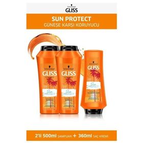 Gliss 2x500 ml Sun Protect Şampuan + 360 ml Saç Kremi