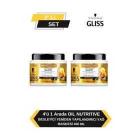 Gliss 4’ü 1 Arada Onarıcı ve Kolay Uygulamalı Yoğun Bakım 2x400 ml Besleyici Saç Bakım Maskesi