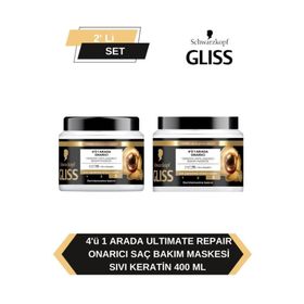 Gliss 4’ü 1 Arada Yapılandırıcı Yoğun Bakım ve Parlaklık Etkisi 2x400 ml Onarıcı Saç Bakım Maskesi