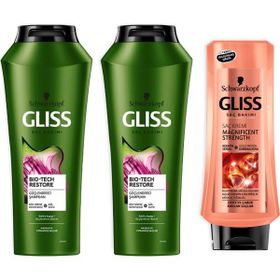 Gliss Bio-Tech Şampuan 2x500 ml + Magnificent 400 ml Saç Kremi