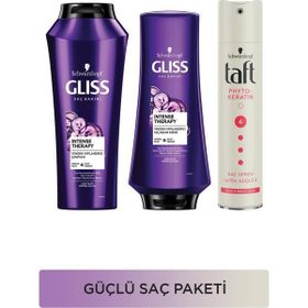 Gliss Intense Therapy 500 ml Şampuan + Intense Therapy 360 ml Saç Kremi + Taft Keratin Sprey 250 ml Seti