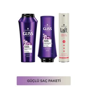 Gliss Intense Therapy 500 ml Şampuan + Intense Therapy 360 ml Saç Kremi + Taft Keratin Sprey 250 ml Seti